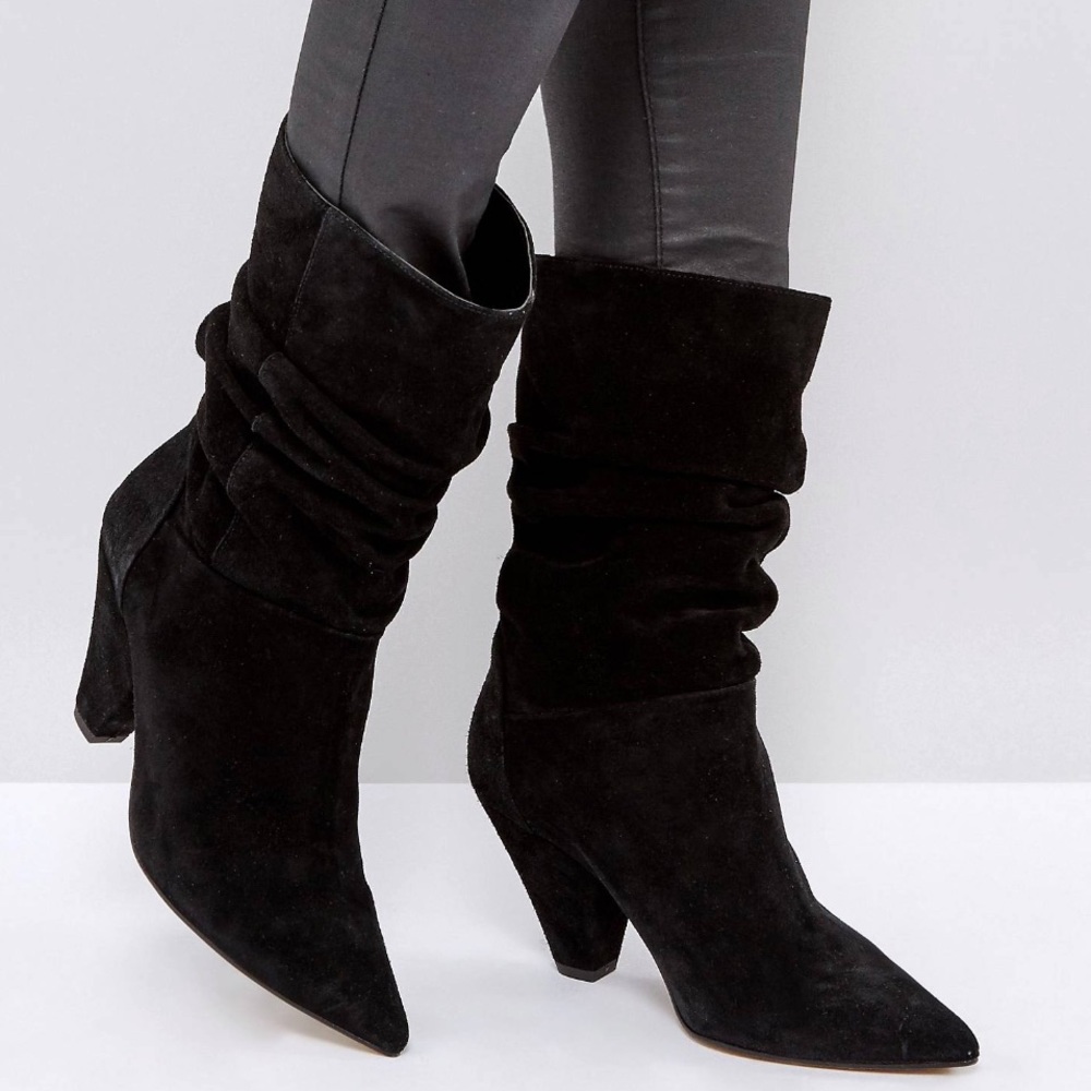 ASOS Cianna suede slouch cone heel boots black UK 7 / US 9